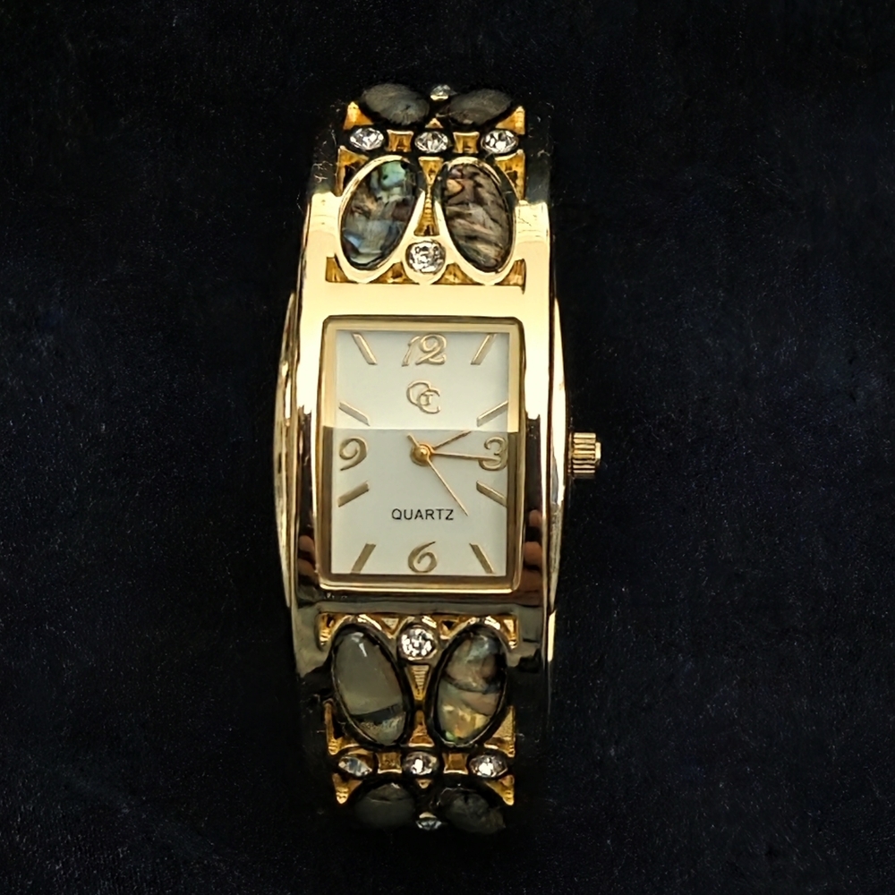 Gold Coast Sparkling Abalone Gold-Tone Bangle Watch